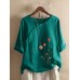 Flower Embroidery O neck Long Sleeve Button Vintage T shirts Flower Embroidery O neck Long Sleeve Button Vintage T shirts