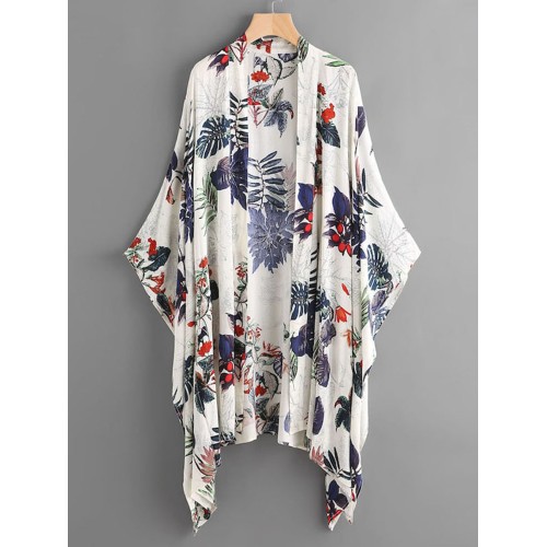 Women Summer Floral Print Loose Long Sleeve Irregular Hem Cardigans Women Summer Floral Print Loose Long Sleeve Irregular Hem Cardigans