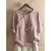 Flower Embroidery O neck Long Sleeve Button Vintage T shirts Flower Embroidery O neck Long Sleeve Button Vintage T shirts