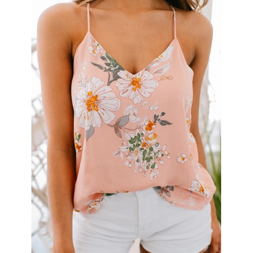 Casual Floral Print V neck Sleeveless Holiday Wild Tank Top Casual Floral Print V neck Sleeveless Holiday Wild Tank Top