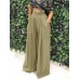 Women Pure Color High Elastic Waist Simple Wide Leg Pants With Pocket Women Pure Color High Elastic Waist Simple Wide Leg Pants With Pocket