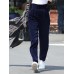 Women Pure Color Elastic Waist Corduroy Side Button Retro Harem Pants Women Pure Color Elastic Waist Corduroy Side Button Retro Harem Pants