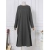 Women Side Fork Sweatshirt O Neck Calf Length Solid Midi Dresses Women Side Fork Sweatshirt O Neck Calf Length Solid Midi Dresses