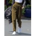 Women Pure Color Elastic Waist Corduroy Side Button Retro Harem Pants Women Pure Color Elastic Waist Corduroy Side Button Retro Harem Pants