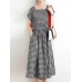 Women Squre Neck Plaid Calf Length Side Pockets Casual Midi Dresses Women Squre Neck Plaid Calf Length Side Pockets Casual Midi Dresses