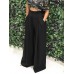 Women Pure Color High Elastic Waist Simple Wide Leg Pants With Pocket Women Pure Color High Elastic Waist Simple Wide Leg Pants With Pocket