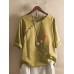 Flower Embroidery O neck Long Sleeve Button Vintage T shirts Flower Embroidery O neck Long Sleeve Button Vintage T shirts