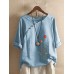 Flower Embroidery O neck Long Sleeve Button Vintage T shirts Flower Embroidery O neck Long Sleeve Button Vintage T shirts