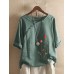 Flower Embroidery O neck Long Sleeve Button Vintage T shirts Flower Embroidery O neck Long Sleeve Button Vintage T shirts